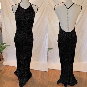 Vintage Y2K Gunne Saxe/Jessica McClintock  black shimmery open beaded back dress